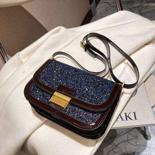Fancy Sequins Patent Leather Crossbody Bags For Women Glitter Design Small Female Shoulder Bags Lacquered Girls Flap Purse 2021
