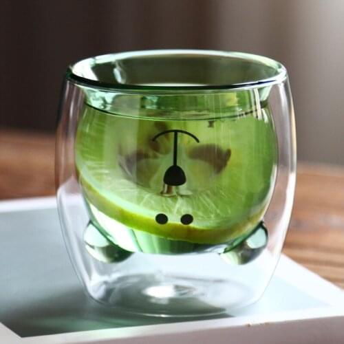 Creative Cute Bear Coffee Glass Mugs Double Wall Glass Mug Animal Double-layer Milk Juice Tea Mugs Lady Valentines Day Gift