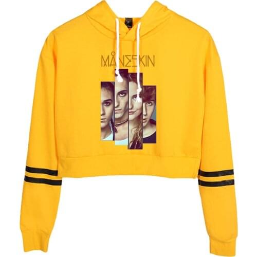 Maneskin Fashion Cropped Hoodies Women Long Sleeve Hooded Pullover Crop Tops Female Streetwear Casual Clothes