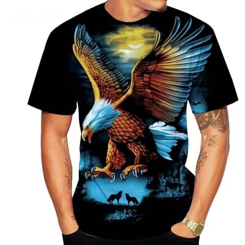 Men 3D Eagle Printed T-shirts Casual Short Sleeve Graphic Tees Round Neck Tops Summer Animal Printed Top Tees Plus Size S-5XL