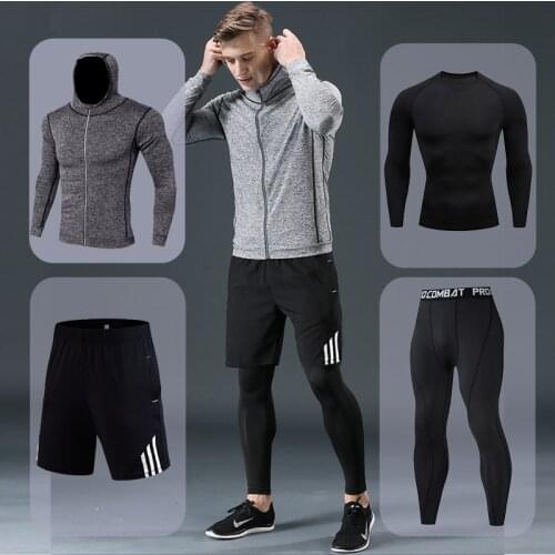 Mens Running Sets Quick-drying Breathable Stretch Sweatpants winter Gym Compression men Jogging Fitness training Sports Suits