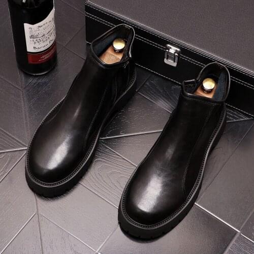 Autumn High Tops Mens Leather Shoes 2021 Height Increasing Shoes Martin Boots Work Motorcycle Punk Designer Zapatillas Hombre