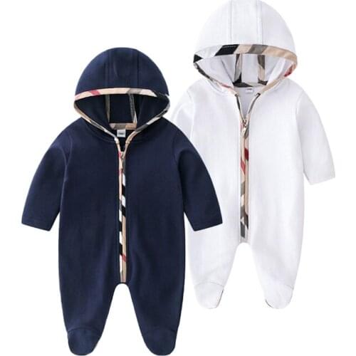 New Spring fashion Brand Style Bodysuit Newborn Baby boy Clothes Long Sleeve Unisex Cotton Plaid stripes Hooded Baby girl Romper