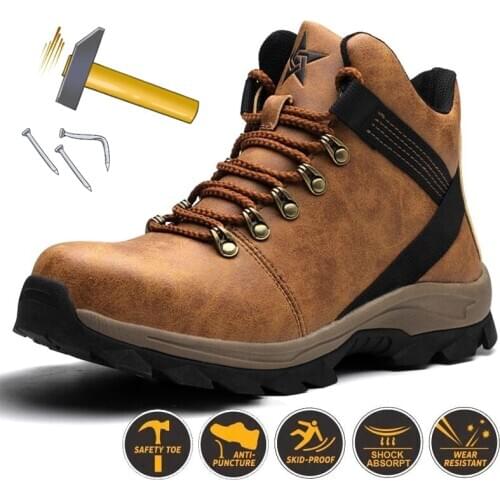 Indestructible Work Safety Boots Men Leather Shoes Winter Boots Waterproof Work Boots Men Shoes Safety Puncture-proof Work Shoes