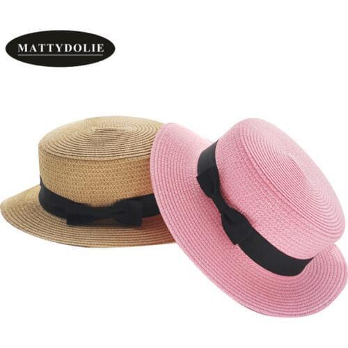 MATTYDOLIE Summer Hat Man Woman Breathable Straw Hat Unisex Bow Flat Hat Wide Foldable Hat Casual Wild