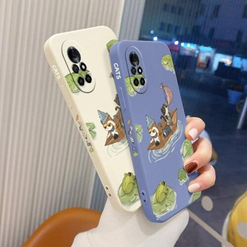 Clever Cat Ins Cartoon Liquid Silicone Case For Huawei Nova 8 7 Pro SE 6 SE 5 Pro 5Z 5I 5Ipro 5T 4 4E Soft Phone Cover Case