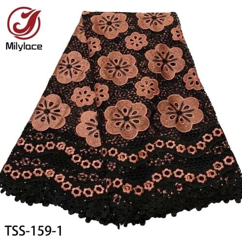 High Quality African Guipure Lace Fabric Nigerian Water Soluble Cord Laces with Stone for Party TSS-159