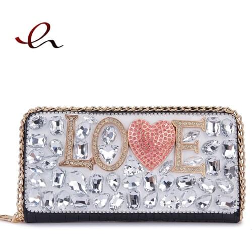 Colorful flowers crystal diamond luxury sexy lips kiss personalized fashion black wallet purse clutch handbag ladies evening bag