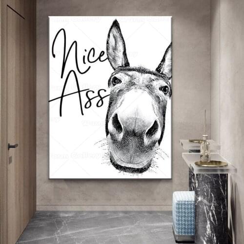 Nice Ass Quote Funny Sign Vintage Donkey Poster Black White Wall Art Canvas Painting Pictures Prints for Toilet Bathroom Decor