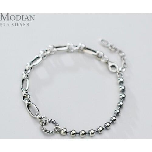 Modian Vintage Twist Round Shape Geometric Oval Light Beads Sterling Silver 925 Bracelet for Women Fine Jewelry Party Gift