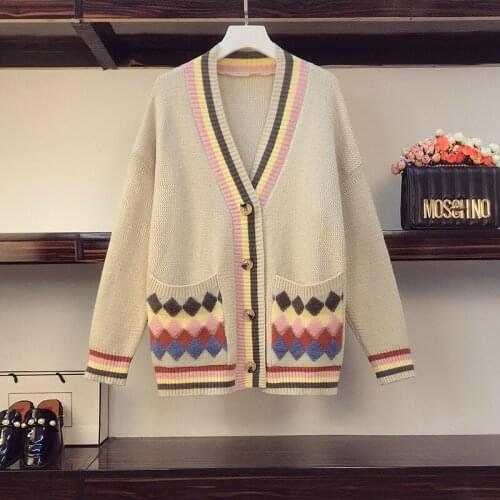 Women Knitted Cardigans Sweater Fashion Autumn Long Sleeve Loose Coat Casual Button Thick V Neck Solid Female Tops 2021 Cloths
