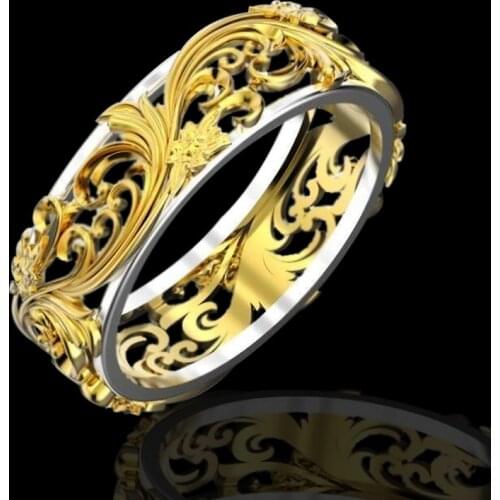 Fashion Atmosphere Gold Color Hollow Rose Pattern Temperament Ladies Banquet Ring Jewlery for Women Whole Sale