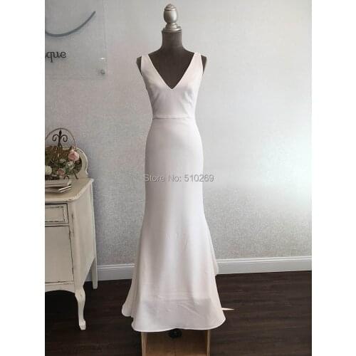 Mermaid Wedding Dress V Neck V Back Straps Stretch Crepe Bridal Gowns Simple Vestido De Noiva Custom Made Robe De Mariage