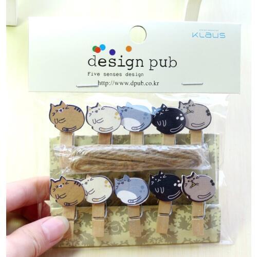10 Pcs/Lot Lazy Cat Wooden Clip Photo paper Clothespin Craft Clips Party Decoration Clip with Hemp Rope