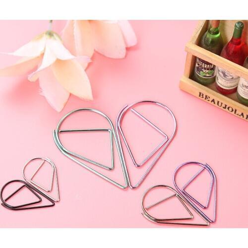 10pcs medium colorful electroplating water drop shape multi-purpose office stationery cute bookmark office supplies paper clip