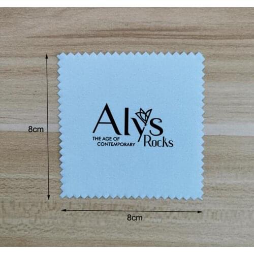 Custom Logo 100pcs 8x8cm Silver Polishing No. #2 Sea Blue Jewelry Cloth Printed With Black Logo OPP Bags Individually Wrapped