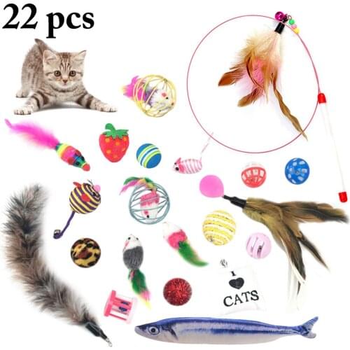 22pcs Cat Toys Cats Funny Mouse Catnip Sisal Balls Mouse Fish Cat Teaser Feather Sets For Small Cat Toy Pet Supplies Toy Set