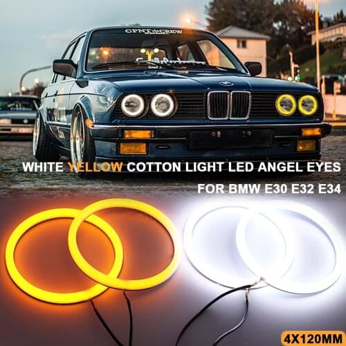 4Pcs Dual Color White Yellow LED Angel Eyes Cotton Light for BMW E30 E32 E34 Daytime Running DRL Turn Signal Light Car Styling