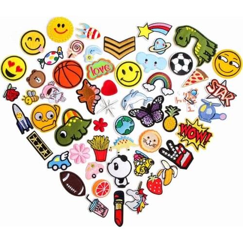 55pc/lot Fashion ironing cartoon embroidery Patches for clothing DIY colorful iron on parches applique for clothes