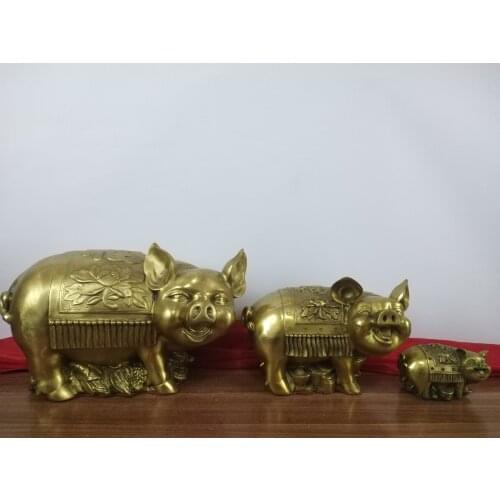 Free Shipping 33 cm/24cm/11.5cm Happy blessings cute happy pig zodiacBronze Statue
