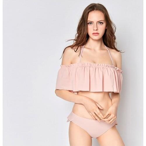 Bikini Lace Solid Low Waist Halter Sexy Swimwear Women Two Pieces Push Up Seaside Beachwear Bathing Suit Biquini Brazilian