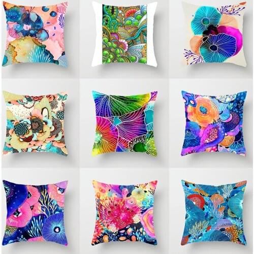 Flowers 45*45cm Cushion Cover Nordic Style Home Decoration Linen Throw Pillow For Sofa Bed Car Watercolor Pillow Case cojines