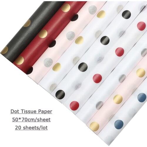 Waterproof Dot Flower Packing Tissue Paper Florist Supplies 50*70CM Art Rose Bouquet Packing Crepe Material 20 sheets