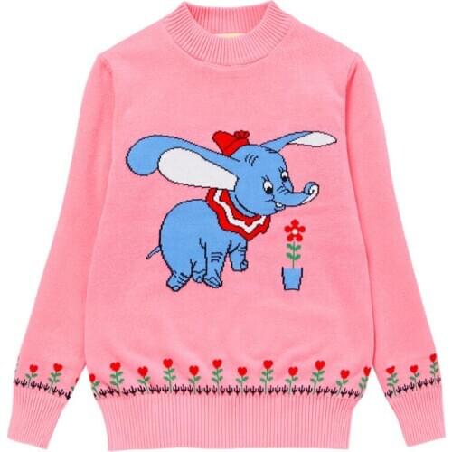 Girls spring knitted shirt 4-15T big kids O-neck elephant children clothes teenage winter fleece pullovers child bottoming shirt