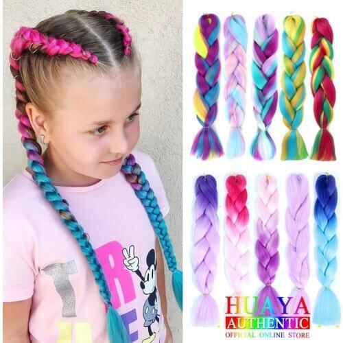 HUAYA 24 Inch Braiding Hair Extensions Jumbo Braids Synthetic Hair 100g/Pc Pre Stretched Pink Grey Blue Dreadlock Kanekalon