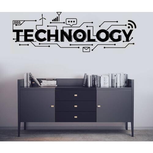 Technology Lettering Wall Art Sticker Science Education Wall Decal Technology Logo Pattern Vinyl Wall Poster School Decor AZ272