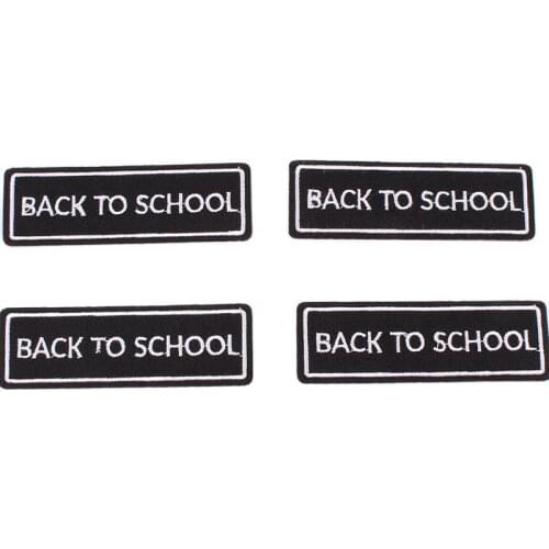 10pcs Quality Black Patch W/ White BACK TO SCHOOL Funny Punk Rock Stickers Iron On Sew On Clothes Jeans Badge DIY Sew Appliques