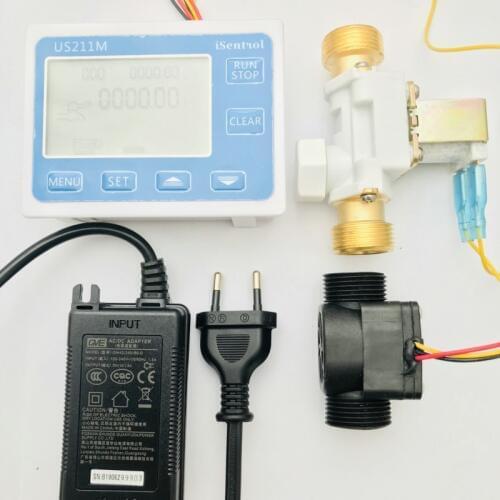 US211M Dosage Controller Flow Reader for BSPP G3/4" Pipe Line hall effect water flow sensor with solenoid Valve