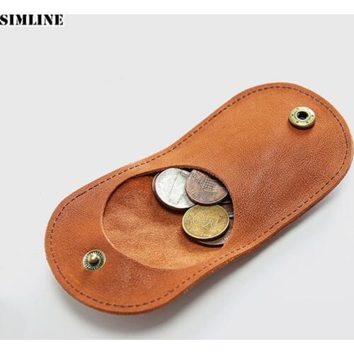 SIMLINE Genuine Leather Coin Purse Woman Men Vintage Handmade Cowhide Mini Small Wallet Wallets Purses Case Bag Holder For Women