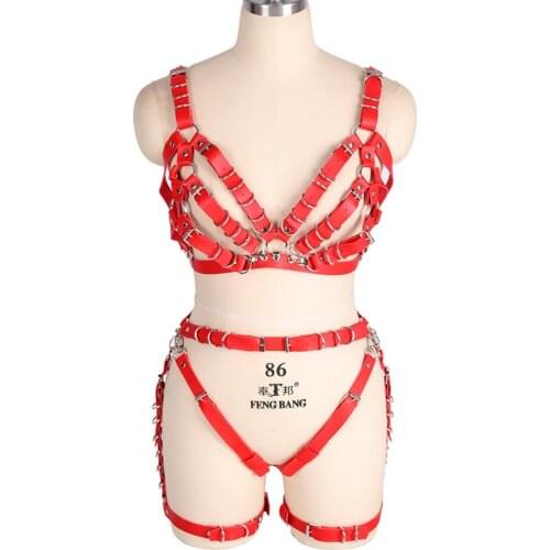 Handmade Leather Harness Lingerie For Women Body Bondage Cage Full Body Garter PU Belt Suspender Stocking Belt Garters