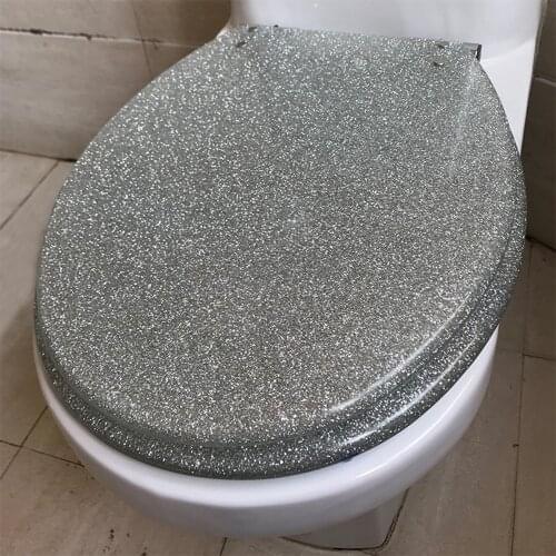 40*33CM High-grade Glitter Silver Color Stainless Steel Slow Down Hinge Resin Toilet Seat Cover Suitable For U,V Shaped Toilet