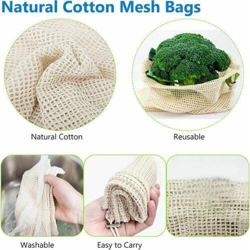 Multifunction practical Mesh Drawstring Washable Vegetable Fruit Grocery Bag Storage Mesh Pouch Reusable