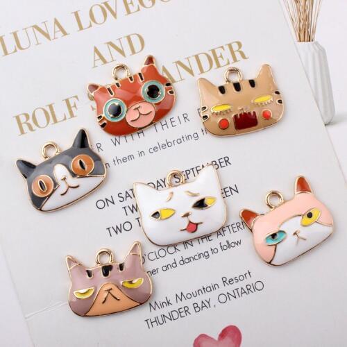 10pcs 20*25mm Fashion Cat Enamel Charms Handmade Metal Charm Fit DIY Necklace Bracelet Pendant For Jewelry Findings Making