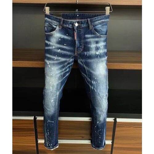 2021 Fashion Trend Dsquared2 Washed And Worn Paint Dots Punk Style Mens Jeans *A378