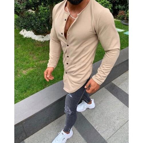 Men T Shirt Single Breasted Long Sleevestreetwear Longline Hem Skinny T-Shirt Men Hip Hop Fashion T-Shirt