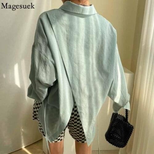 Autumn Casual Long Sleeve Cotton Blouse Women Chic Irregular Split Back Loose Woman Blouses Korean Solid Shirts Tops Blusa 15837