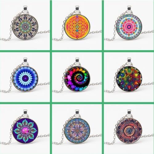 New glass round statement jewelry necklace henna yoga necklace charm mandala rotu necklace symbol religious souvenir woman gift