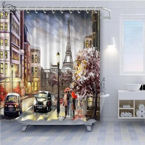 Paris Tower 3D Fabric Shower Curtains Bathroom Curtain Car Street Dark Clouds Prints Bath Screen With 12 Hooks France Design