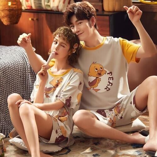 Couple Pajamas Summer Sleepwear Cotton Duck Cartoon Korean Loose Pajamas Women Mem Homewear Lovers Nightgowns Clothing Plus Size