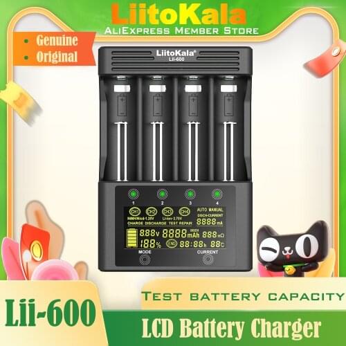 Genuine/Original LiitoKala Lii-600 Battery Charger Li-ion 3.7V NiMH 1.2V 18650 26650 21700 AA AAA smart Battery capacity tester