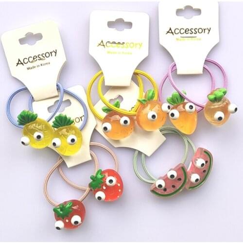 2PCS New Cute Fruit Big Eyes Kids Cartoon Elastic Hair Bands Children Ropes Girls Accessories Baby Headdress Princess Headwear