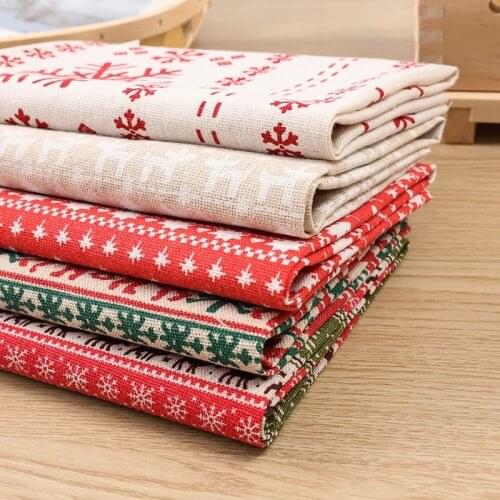 Xmas Handmade Decoration Cloth Christmas Printed Cotton Linen Patchwork Material For Sewing DIY Tablecloth 25*25cm/Pcs TJ1241-1