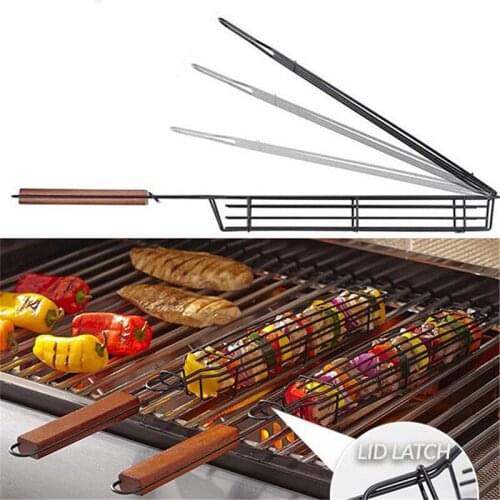 Roasting Fish Grilling Basket Vegetable With Folding Handle Diy Flexible Nonstick Outdoor Barbecue Tool Portable Burger Mesh BBQ