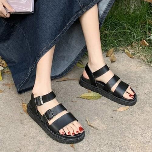 Womens Narrow band Sandals Leather Buckle Strap Gladiator Flat Shoes Platform Ladies Footwear Casual Beach Shoe Female Summer