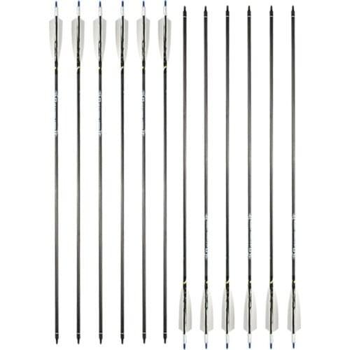 12pcs Spine 500 Archery Pure Carbon Arrows with Black and White ID 6.2mm for Recurve/Compound Bow Hunting Shooting Accessories