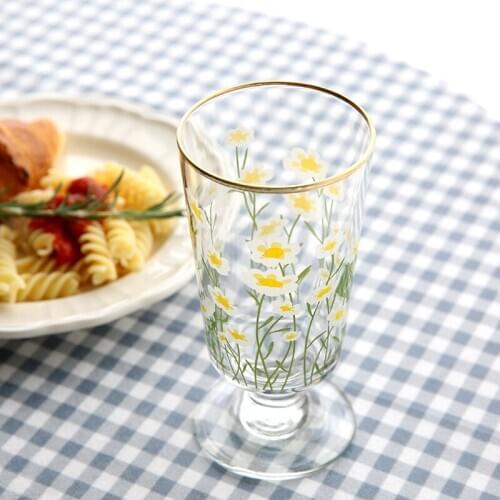 Vintage Chrysanthemum Whiskey Shot Glass Tulips Gold Foil Milkshake Vodka Glass Cup Multi-purpose Wine Set Goblet ZM1103